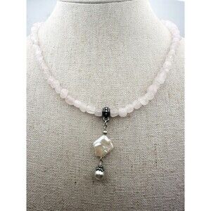 925 Sterling Silver Austin Design Rose Quartz Pearl Necklace 17.5”
